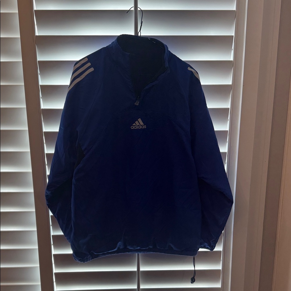 Vintage 90s Adidas Men's blue Windbreaker with fleece liner (climawarm)